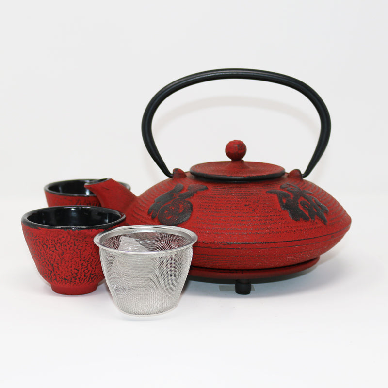 Four Blessings Red 24oz Cast Iron Tea Set