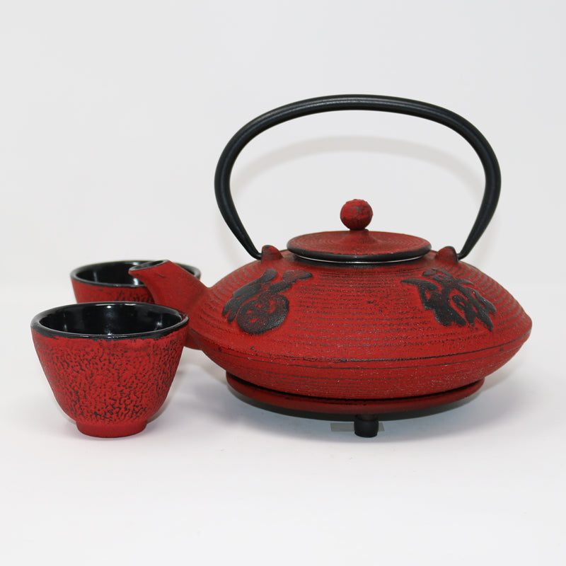 Four Blessings Red 24oz Cast Iron Tea Set