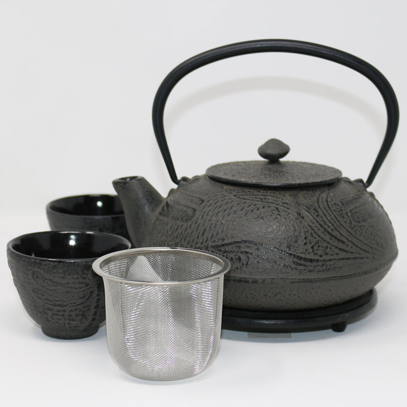 Dragonfly Taupe 24oz Cast Iron Tea Set