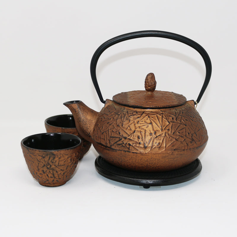 Copper 27oz Pine Needle Cast Iron Tea Set